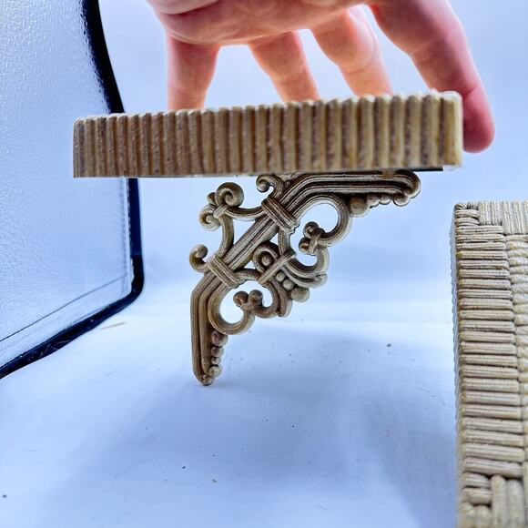 X2 Vintage Homco Syroco Basket Weave Wall Shelf USA 5”x7” 1970s boho - Picture 2 of 12